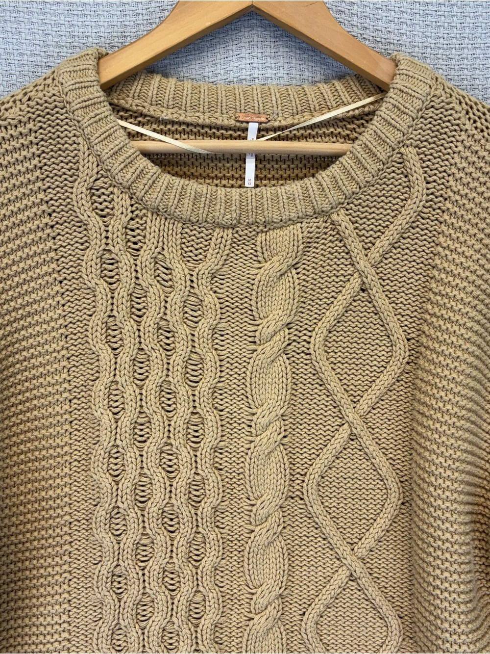 Free People Dream Tan Cable Knit Sweater Women Med Fisherman Nautical Preppy - Picture 2 of 10